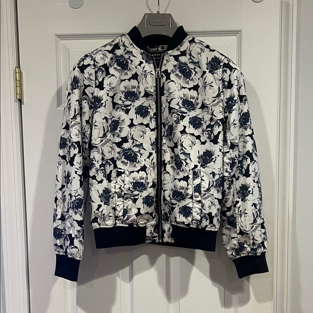 Floral Plush Bomber Jacket
